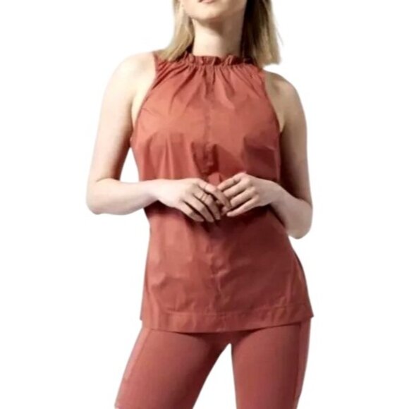 Athleta Rust Elastic Ruffled Neck Levitate Tank Top Women's Small Muted Red - Picture 1 of 12